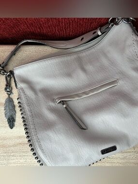 Jessica Simpson Camille Light Gray Stud-Trim Shoulder Bag Beaded Purse